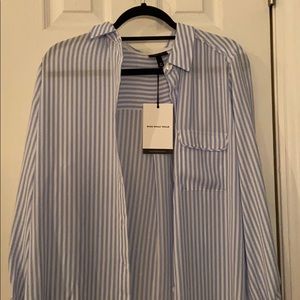 Blue and white striped button up blouse